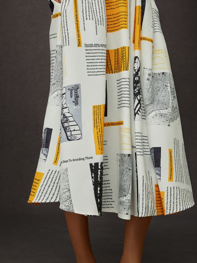 Casual Letter Pattern Printing Shirt Collar Midi Dress