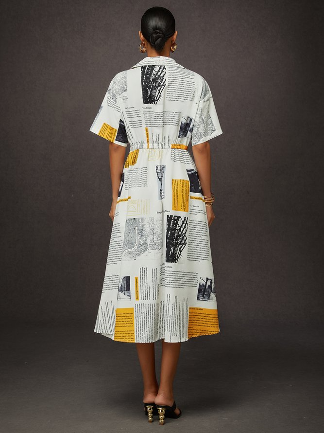 Casual Letter Pattern Printing Shirt Collar Midi Dress