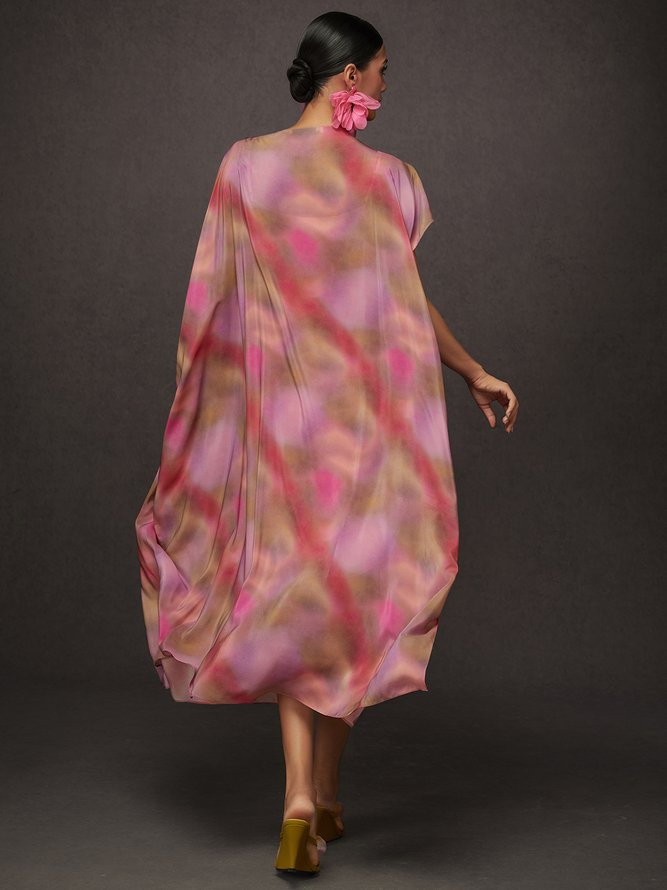 Vacation Random Print Printing Off The Shoulder Midi Dress With Belt