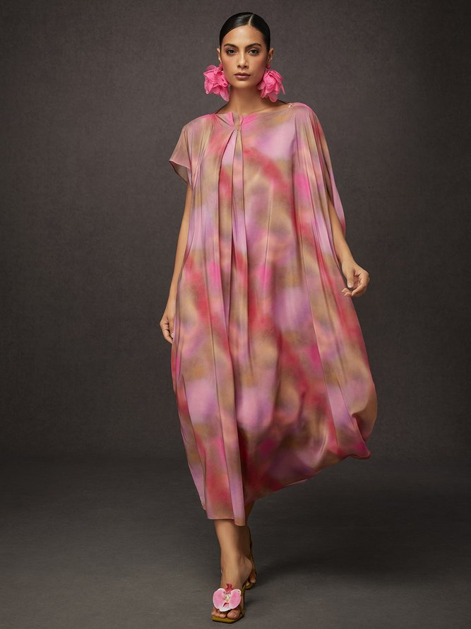 Vacation Random Print Printing Off The Shoulder Midi Dress With Belt