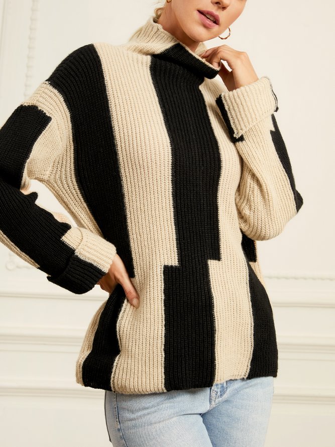 Striped Daily Long sleeve Simple Turtleneck Sweater