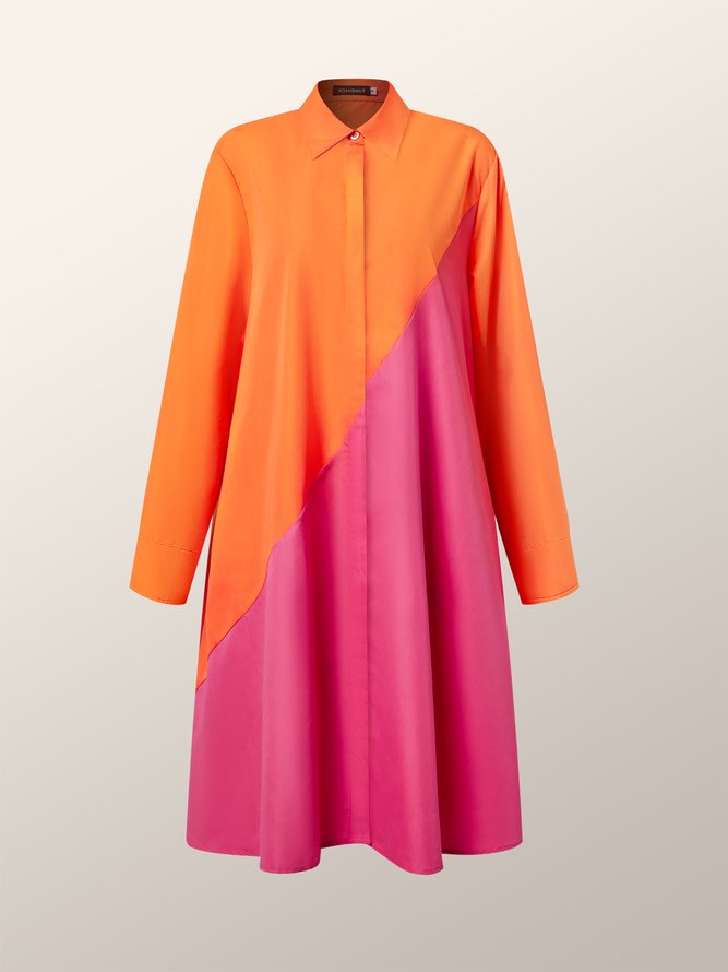 Long sleeve Regular Fit Color Block Shirt Dress