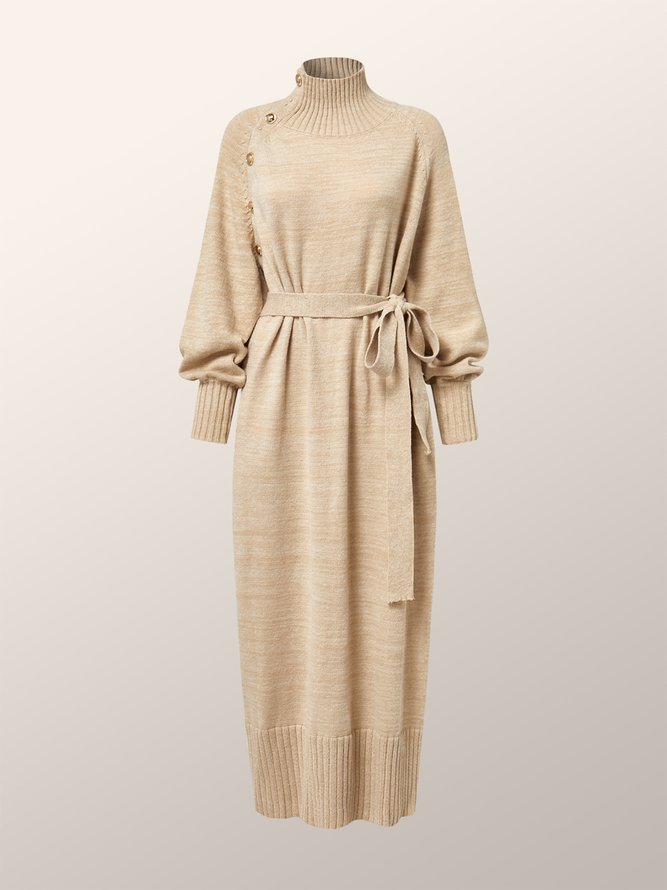 Long sleeve Loose Elegant Plain Midi Dress