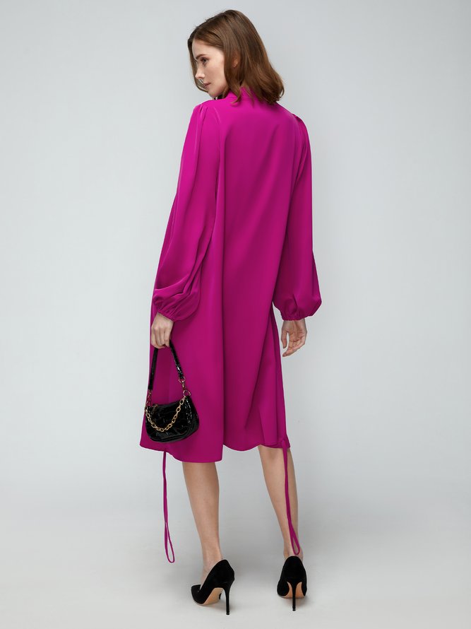 Loose Plain Stand Collar Lantern Sleeve Dress