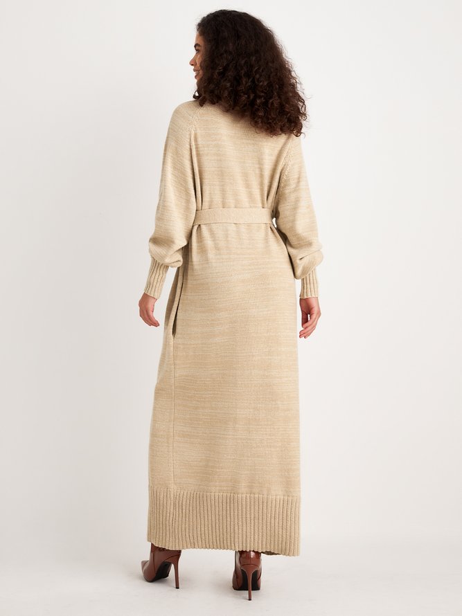 Long sleeve Loose Elegant Plain Midi Dress