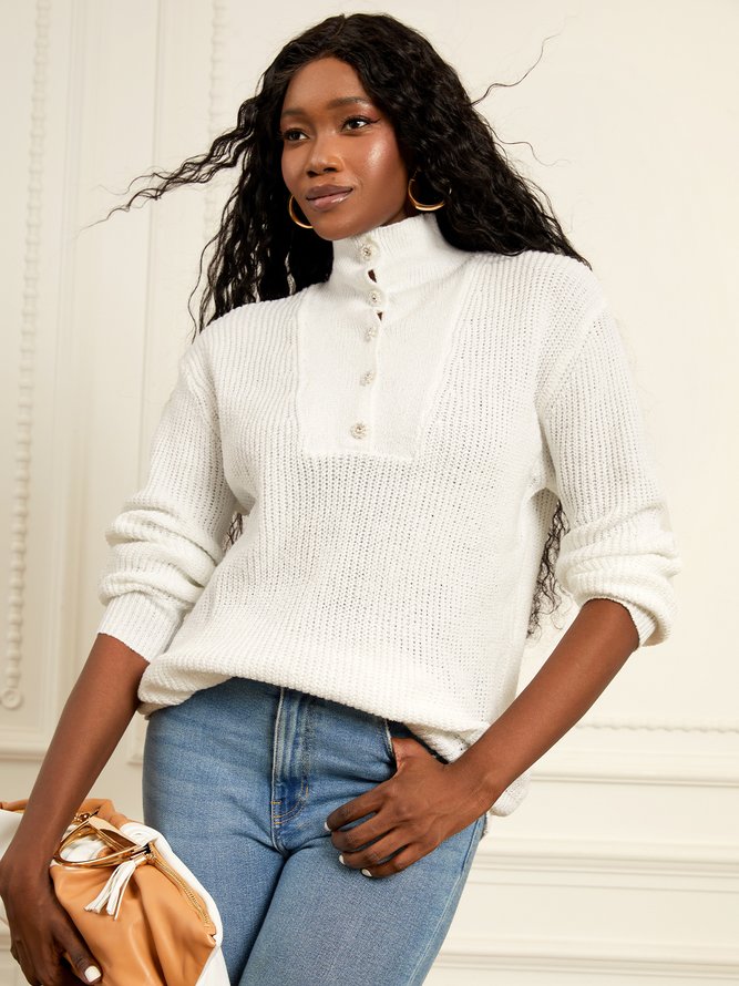 Daily Causal  Plain Buttoned Sweater