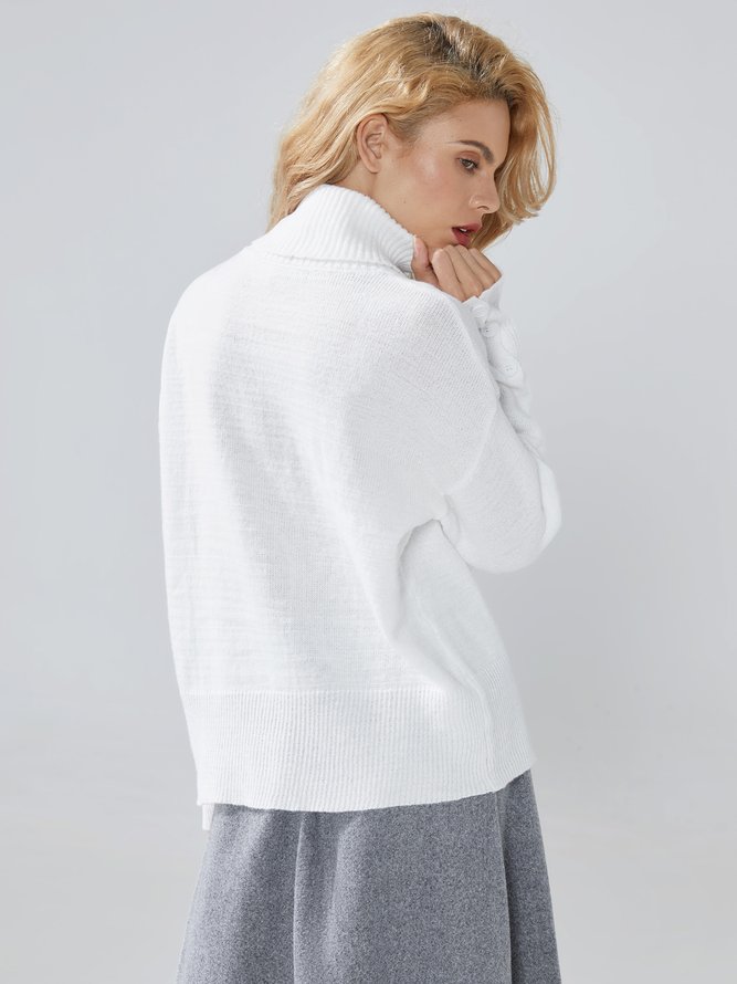 Stylewe White Daily Long sleeve Turtleneck Regular Fit  Sweater