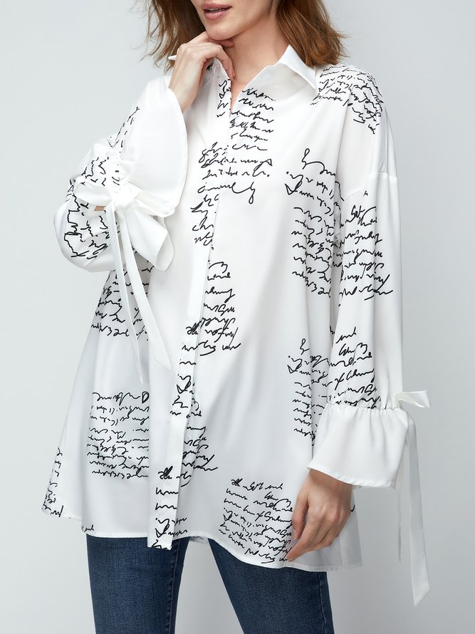 Long Sleeve Elegant Letter Shirt Collar Blouse