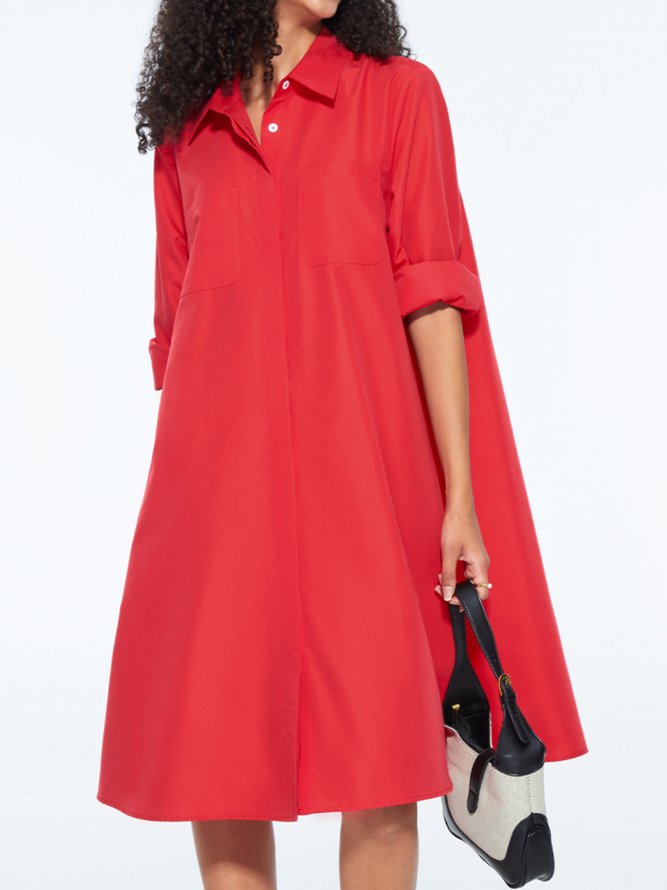 Shirt Dress Long sleeve Plain Simple Shirt Dress