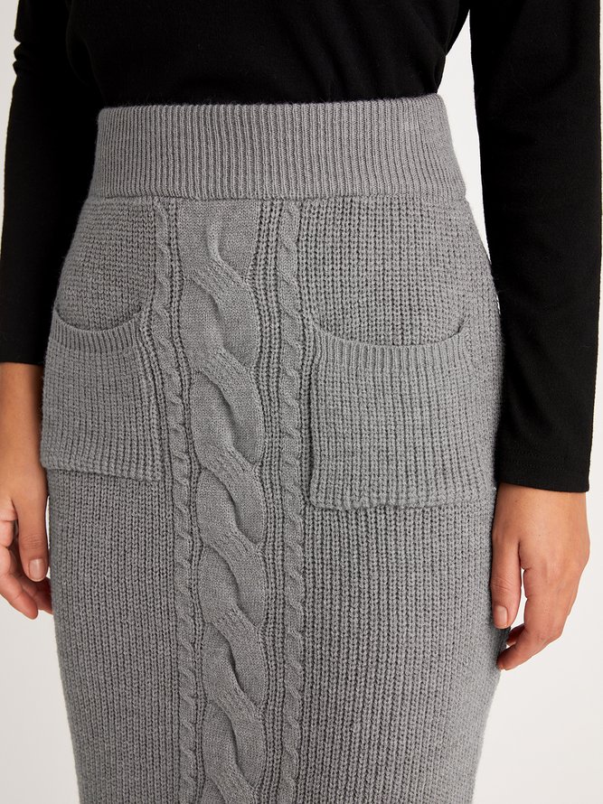 Plain High Waist Plain Sweater  Skirt