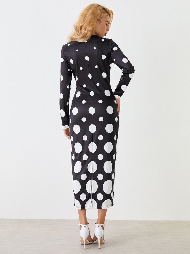 Tight Elegant Polka Dots Long Sleeve Maxi Dress