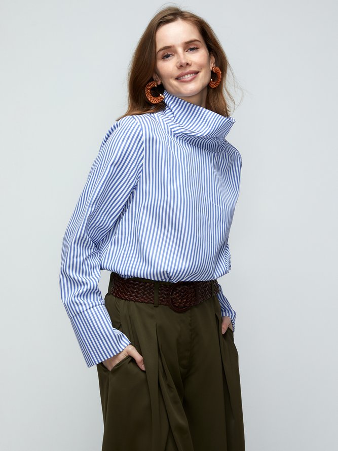 Turtleneck Stripes Long Sleeve Top