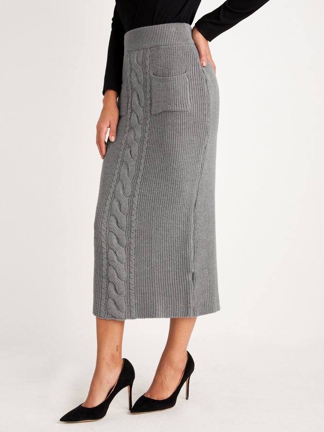 Plain High Waist Plain Sweater  Skirt