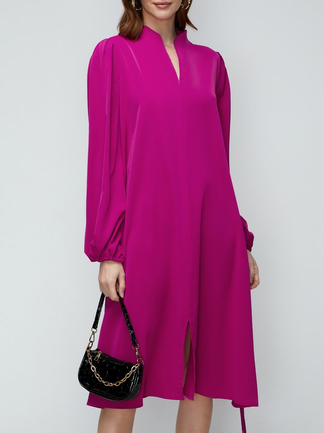 Loose Plain Stand Collar Lantern Sleeve Dress