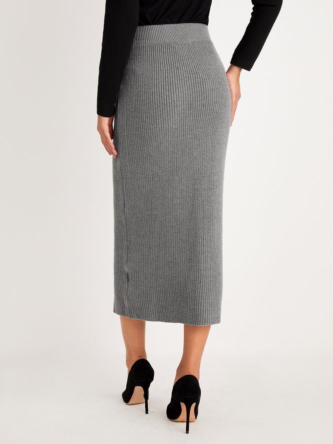 Plain High Waist Plain Sweater  Skirt