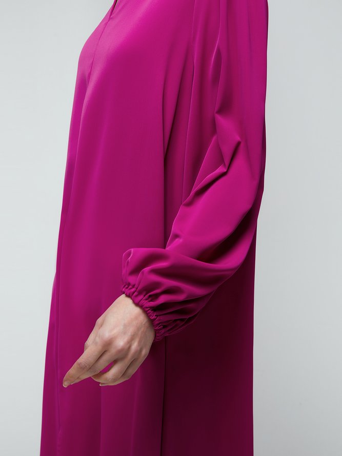 Loose Plain Stand Collar Lantern Sleeve Dress