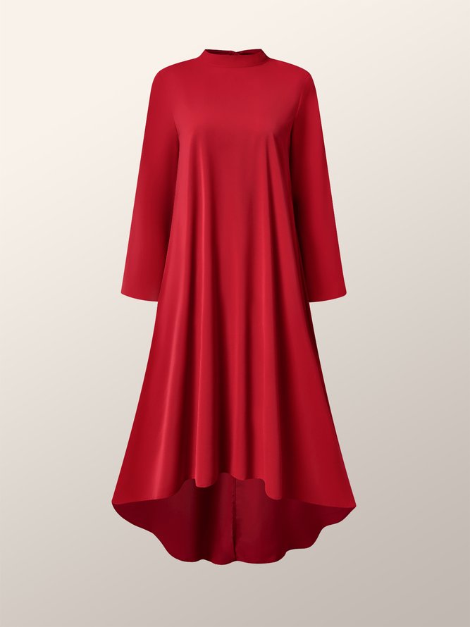 Plain Long sleeve Stand Collar Simple Regular Fit Dress