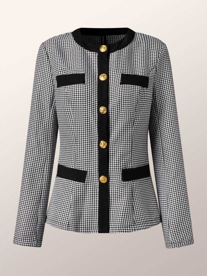 Urban Regular Fit Crew Neck Houndstooth Blazer