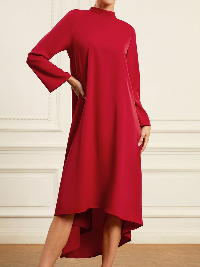 Plain Long sleeve Stand Collar Simple Regular Fit Dress