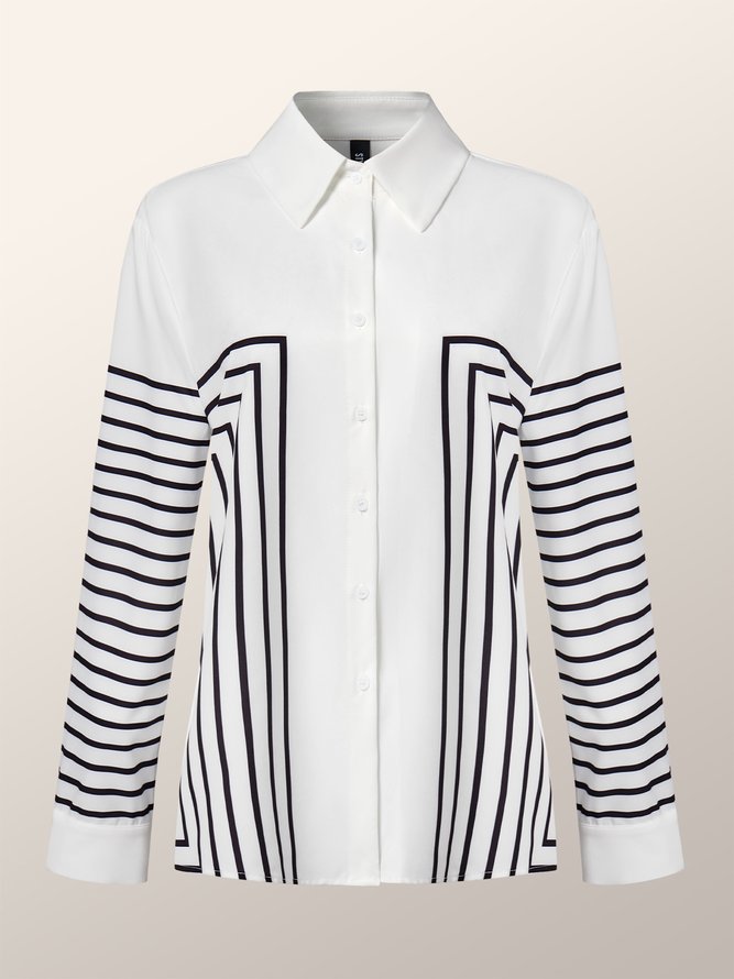 Striped Shirt Collar Urban Blouse