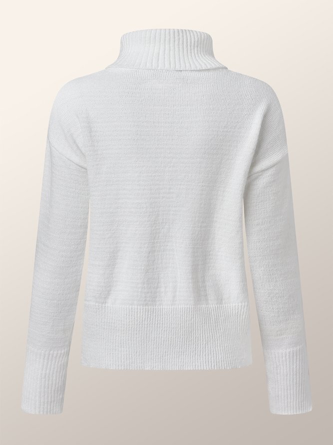 Stylewe White Daily Long sleeve Turtleneck Regular Fit  Sweater