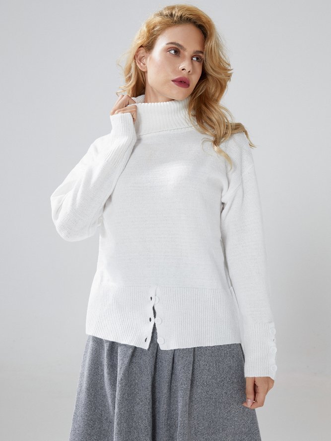 Stylewe White Daily Long sleeve Turtleneck Regular Fit  Sweater