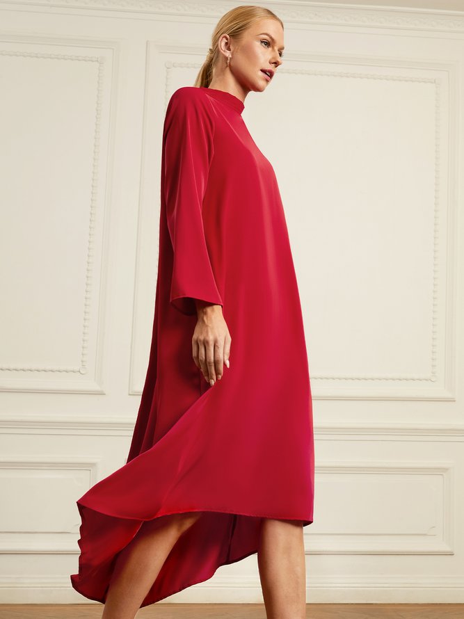 Plain Long sleeve Stand Collar Simple Regular Fit Dress