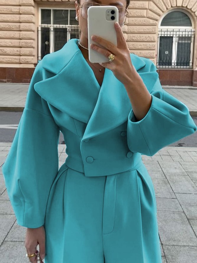 Urban Plain Lapel Collar Long Sleeve Jacket Tops Women Plain Winter Urban Polyester Natural