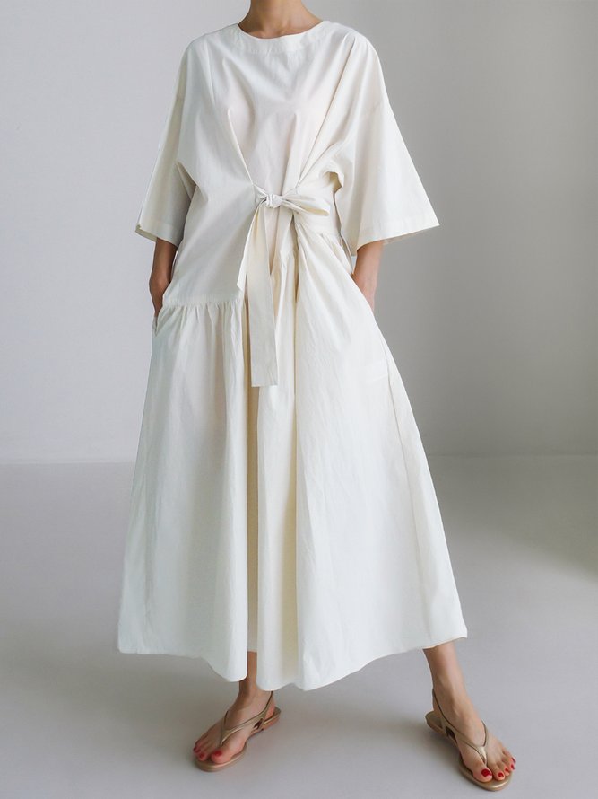 Elegant Short Sleeve Crew Neck Plain Loose Short Dress
