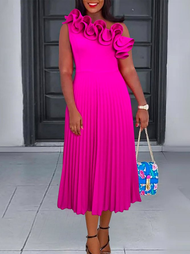 Plain Cold Shoulder Elegant Midi Dress