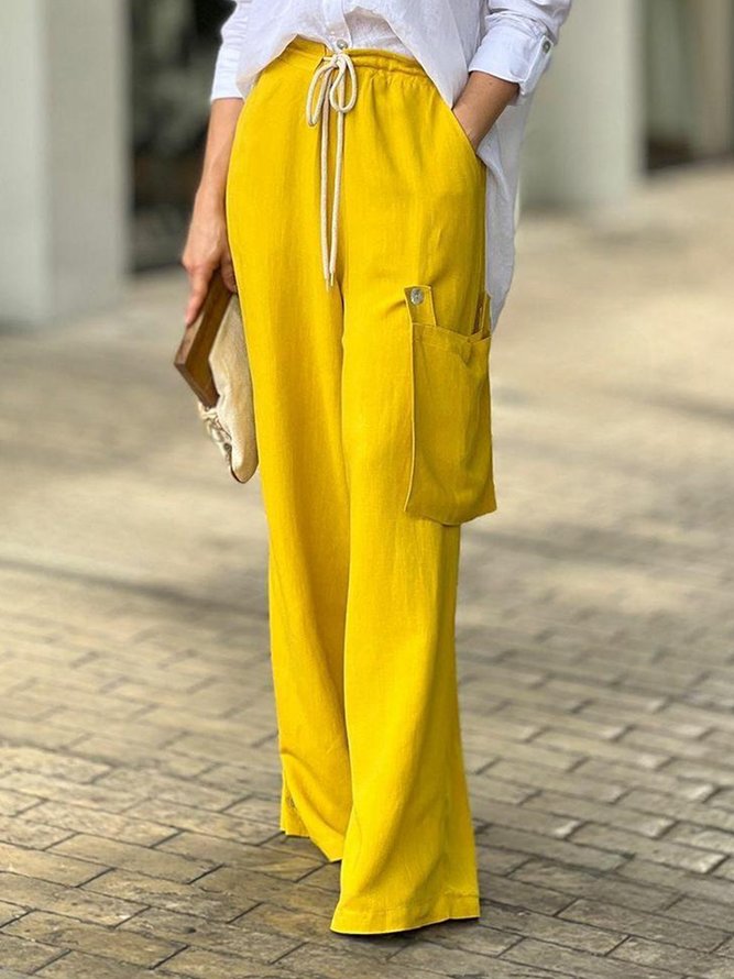 Yellow Regular Fit Urban Daily Plain Cargo Pants Bottoms Plain All Season Urban Natural