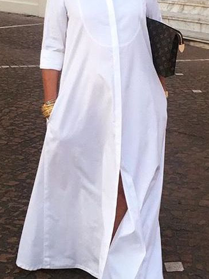 Shirt Collar Urban Loose Three Quarter Maxi Dress With No Shirt Dress