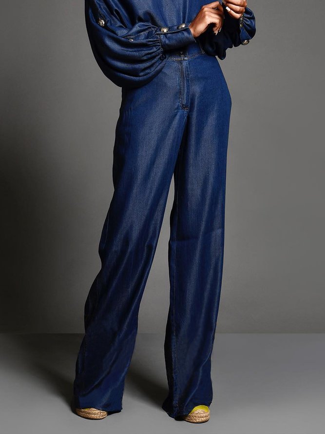 Urban Regular Fit Plain Wide leg Faux Denim Pants