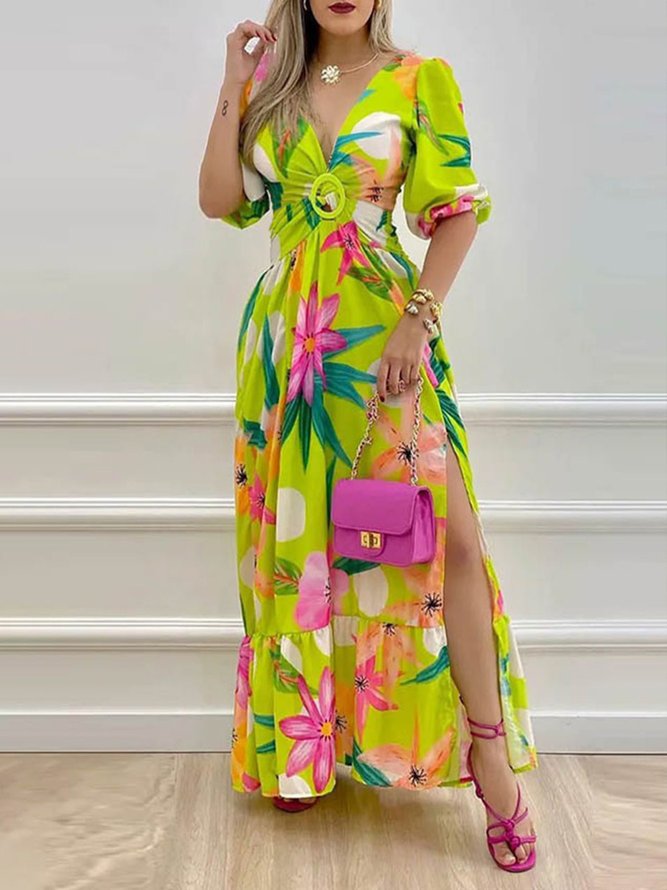 Short Sleeve V Neck Vacation Regular Fit Floral Dress | Dresses | Women ...