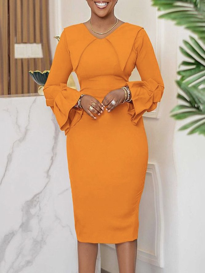 Solid Crew Neck Slim Long Dress main image 0