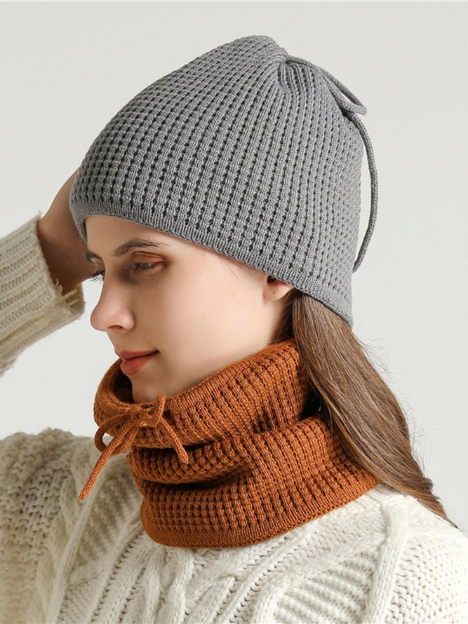 Women Warmth Faux Fur Neck Gaiter Knitted Hat