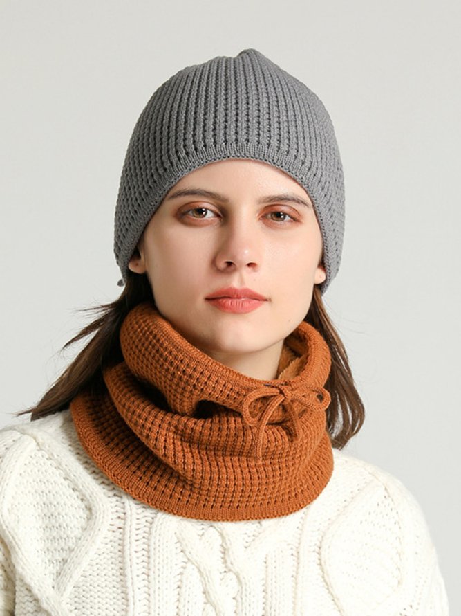 Women Warmth Faux Fur Neck Gaiter Knitted Hat