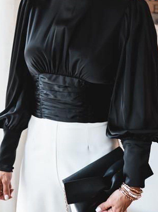 Stand Collar Plain Regular Fit Elegant Blouse