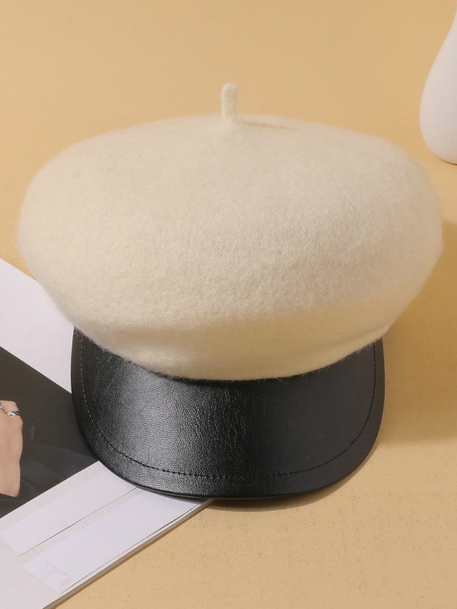 Elegant Color Block Wool-Blend Beret