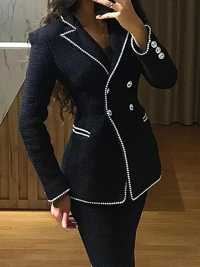 Elegant Regular Fit Color Block Long Sleeve Lapel Collar Jacket