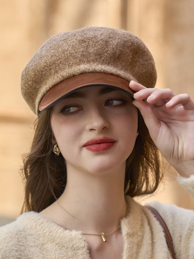 Elegant Color Block Wool-Blend Beret