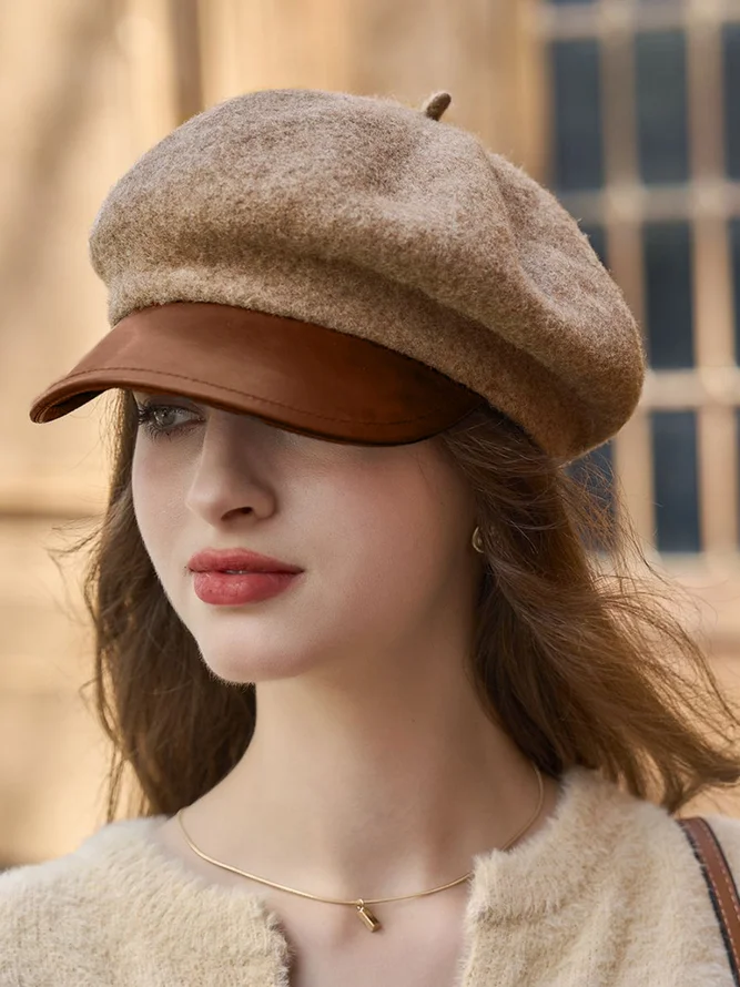 Elegant Color Block Wool-Blend Beret