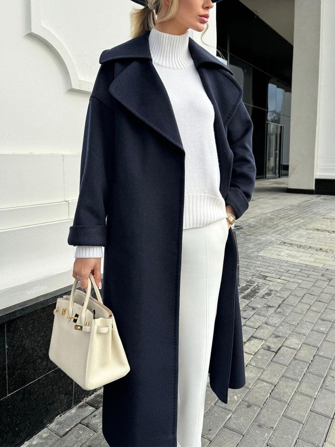 Lapel Collar Plain Urban Loose Long Sleeve Coat