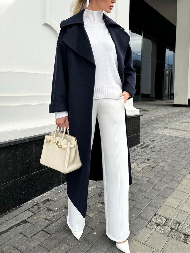 Lapel Collar Plain Urban Loose Long Sleeve Coat