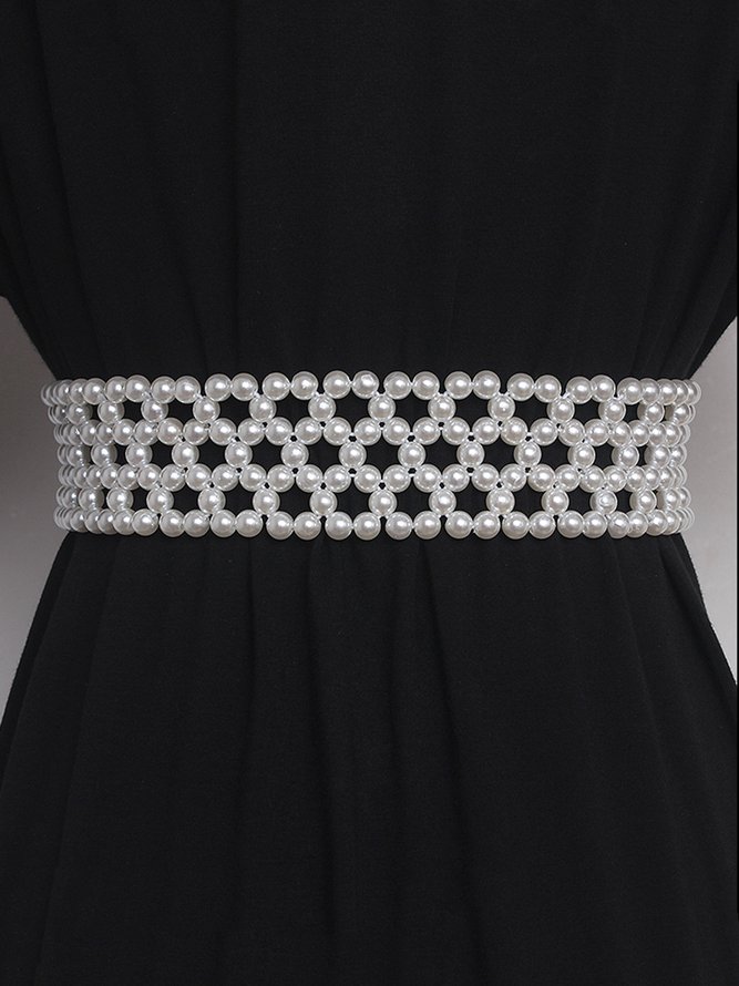 Elegant Braided Imitation Pearl Wide Belt Dress Decorative Waist Belt ...