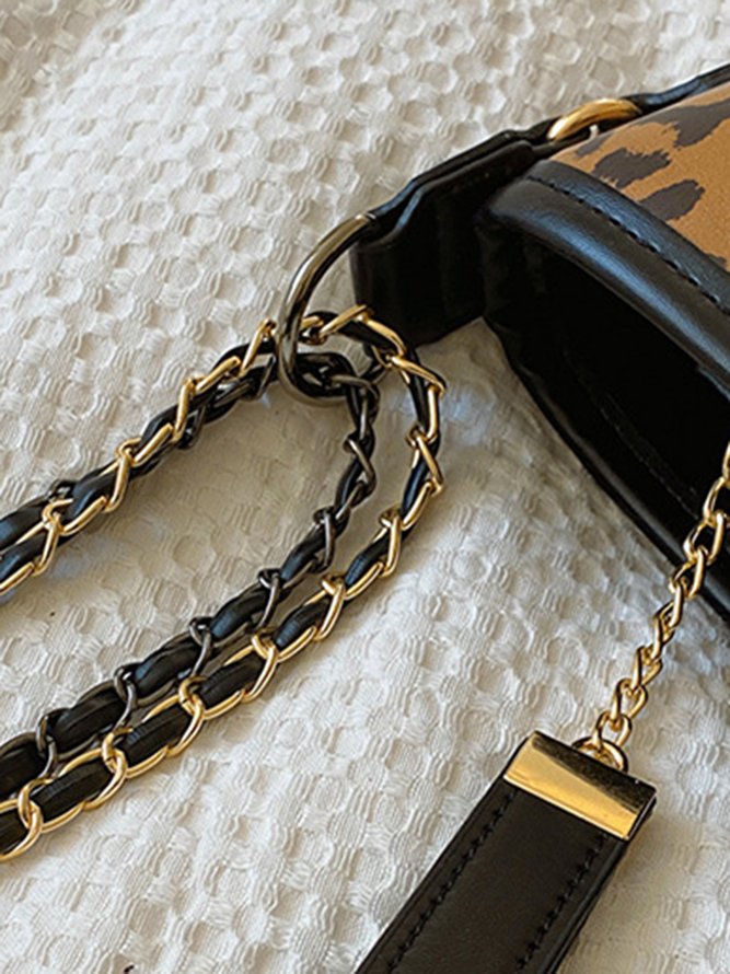 Leopard Clutch Bag Braided Chain Cross Body Bag