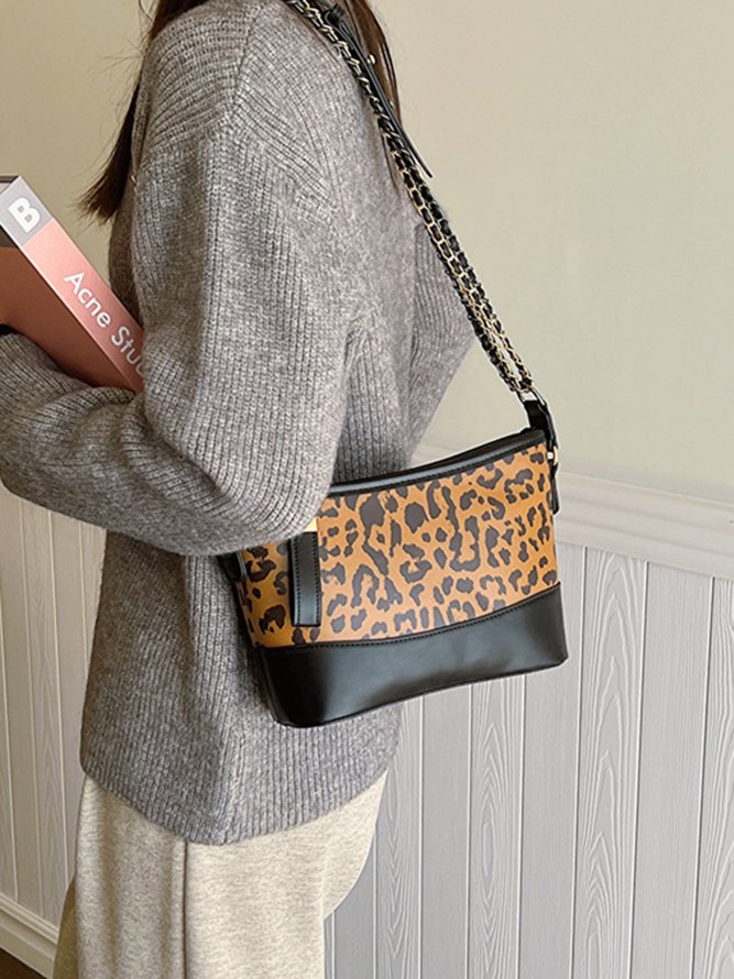 Leopard Clutch Bag Braided Chain Cross Body Bag