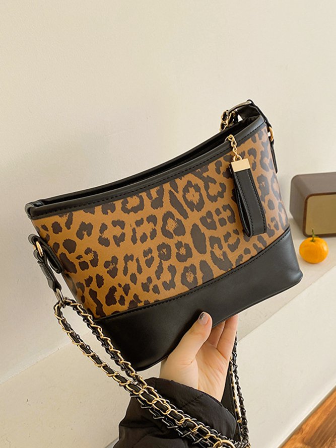 Leopard Clutch Bag Braided Chain Cross Body Bag
