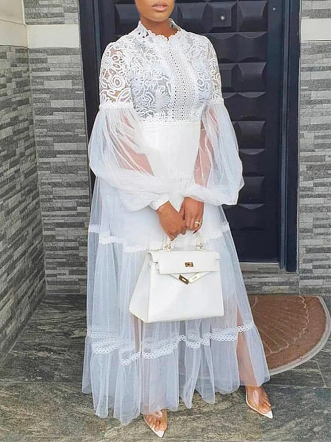 Elegant Lace High Waist Midi Dress With No Belt