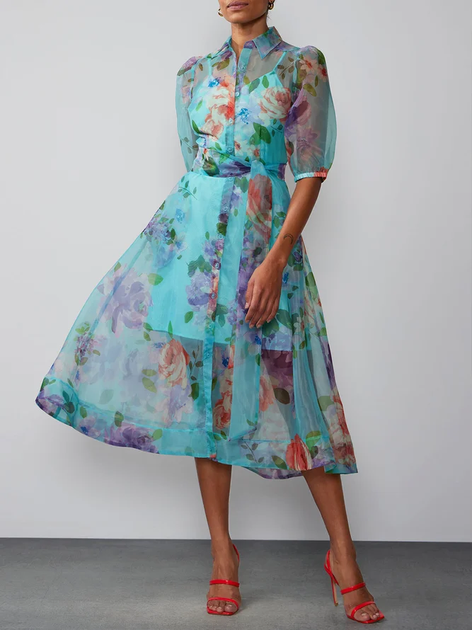 Floral Regular Fit Half Sleeve Vacation Shirt Dress